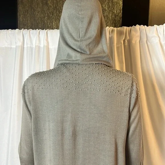 Cullen Studded Hooded Open Front Cardigan Olive Gray Size Small Pockets - Picture 8 of 12
